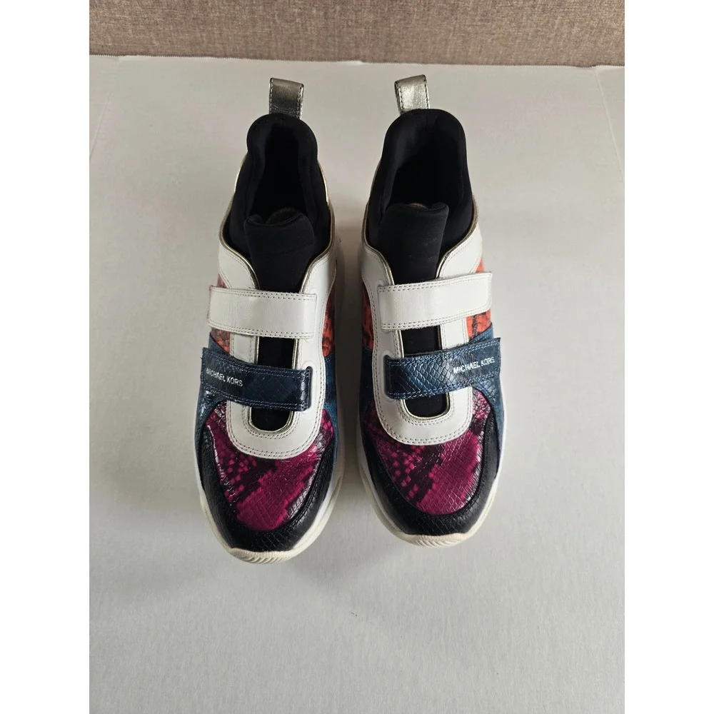 Michael Kors Cosmo Multi Color Snakeskin Embossed Platform Sneakers Straps
